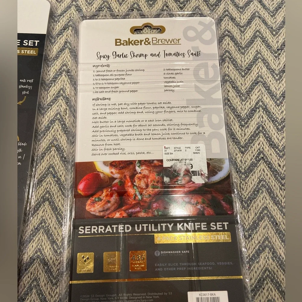 Baker & Brewer Serrated Utility Knife Set – 2 Packs (4 Knives Each)
